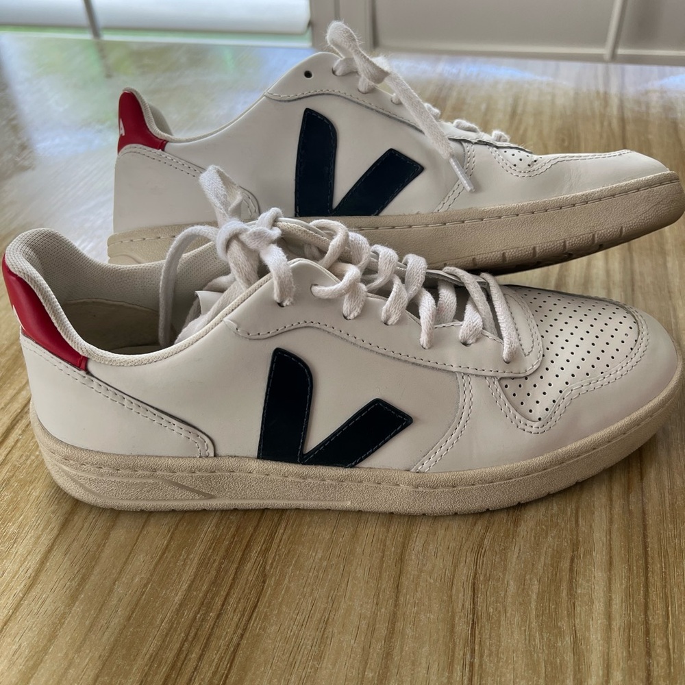 Veja White and Blue Low-Top Sneakers